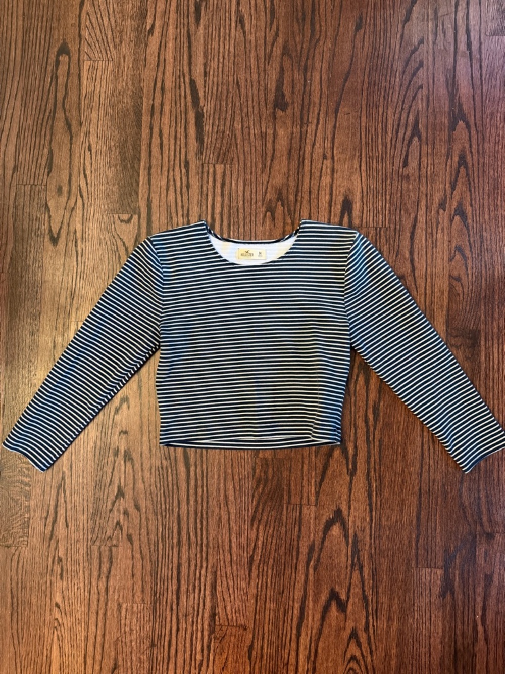 Hollister Navy & White Striped Long Sleeve Crop Tee